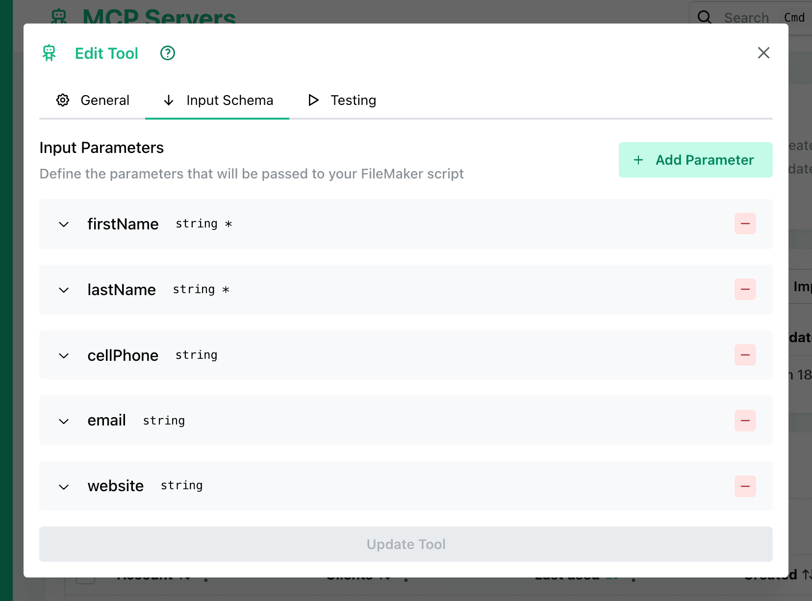 Add Parameters to your Tool