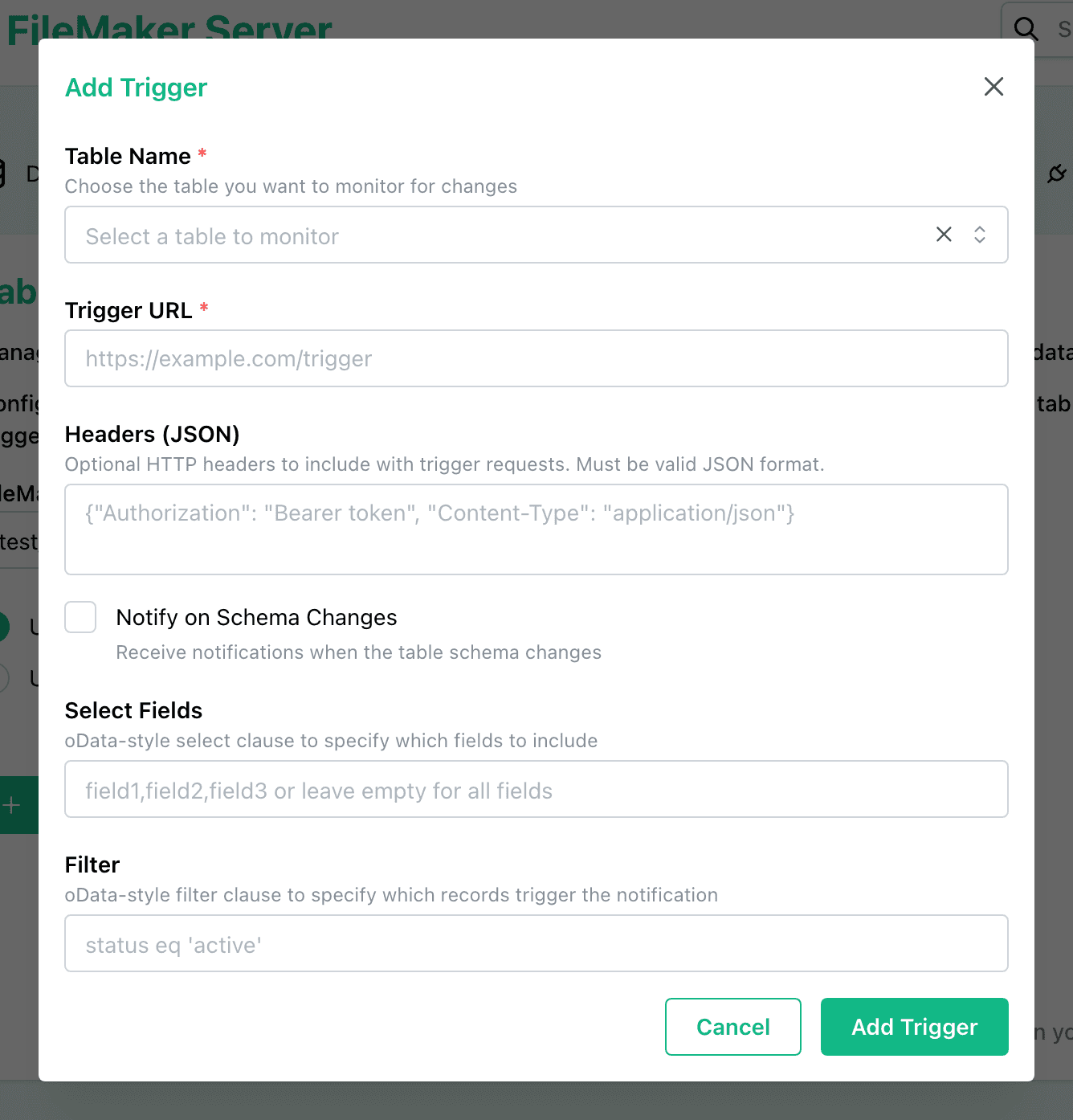 Add Trigger Dialog