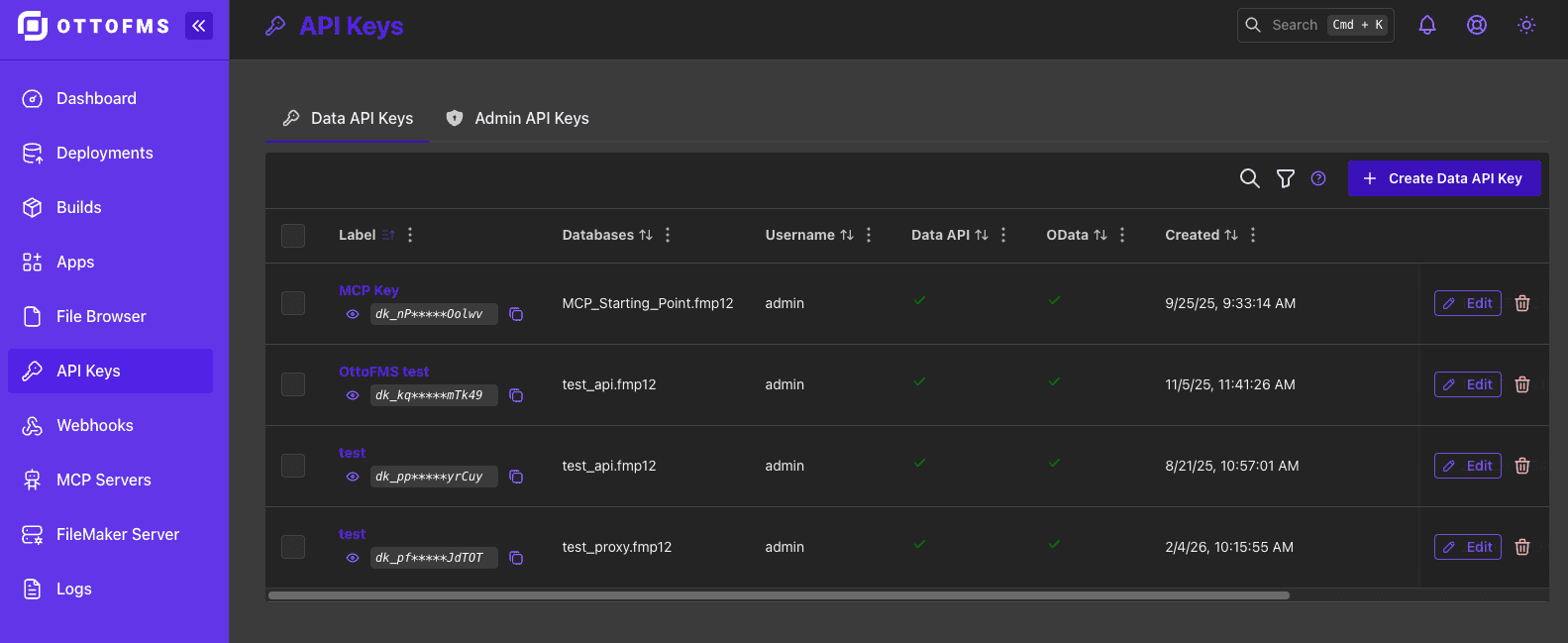 API Keys List