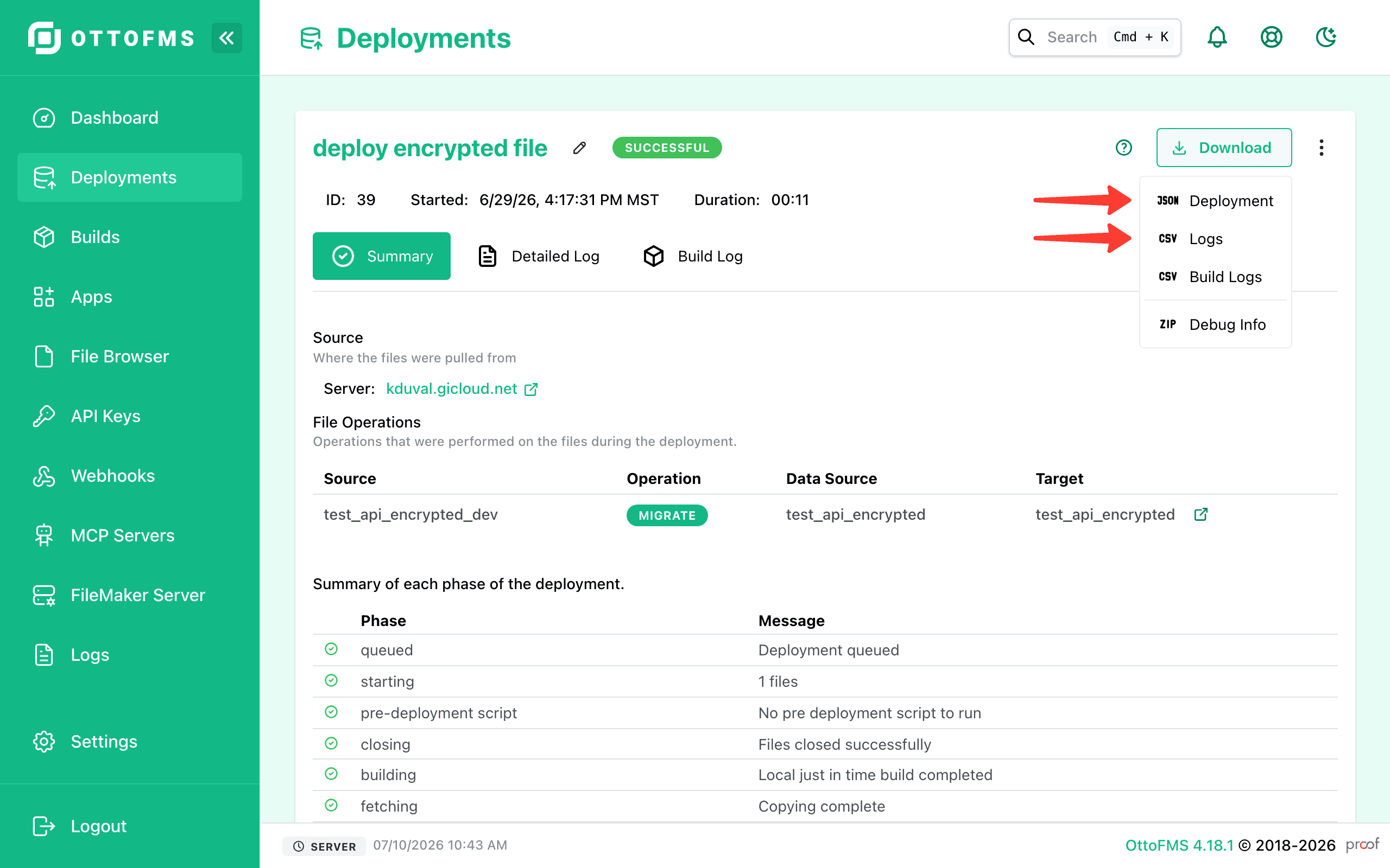 Download Deployment Info