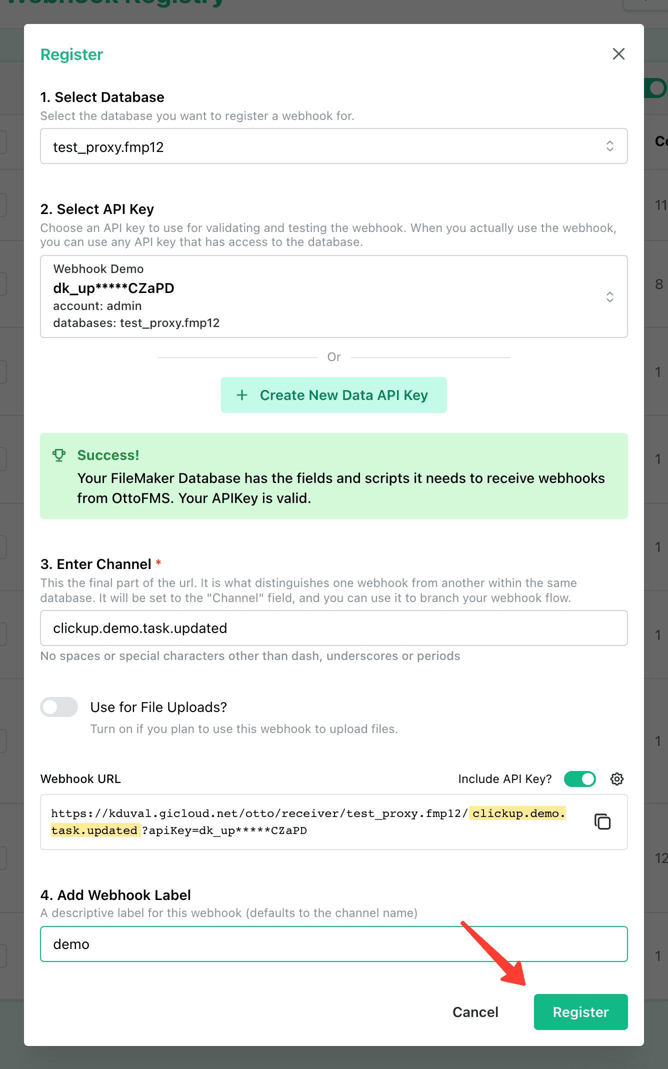 Register webhook