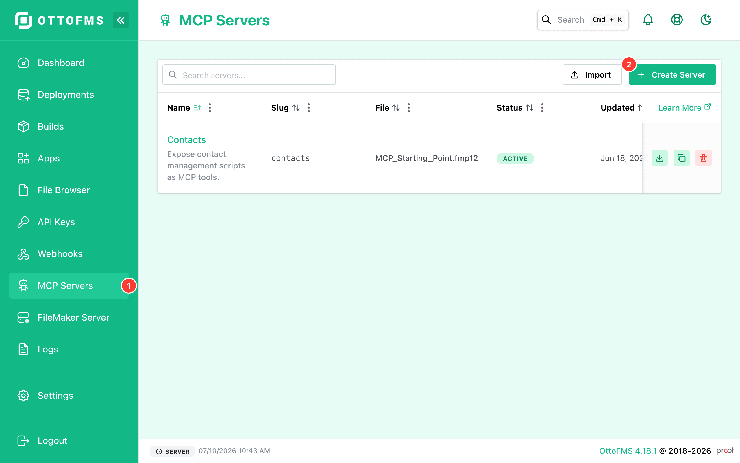 New MCP Server Button