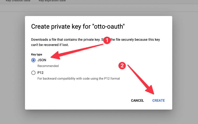 Save JSON Key Button in Google Cloud Console