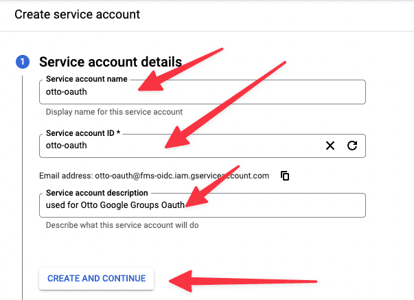 Create Service Account Form in Google Cloud Console