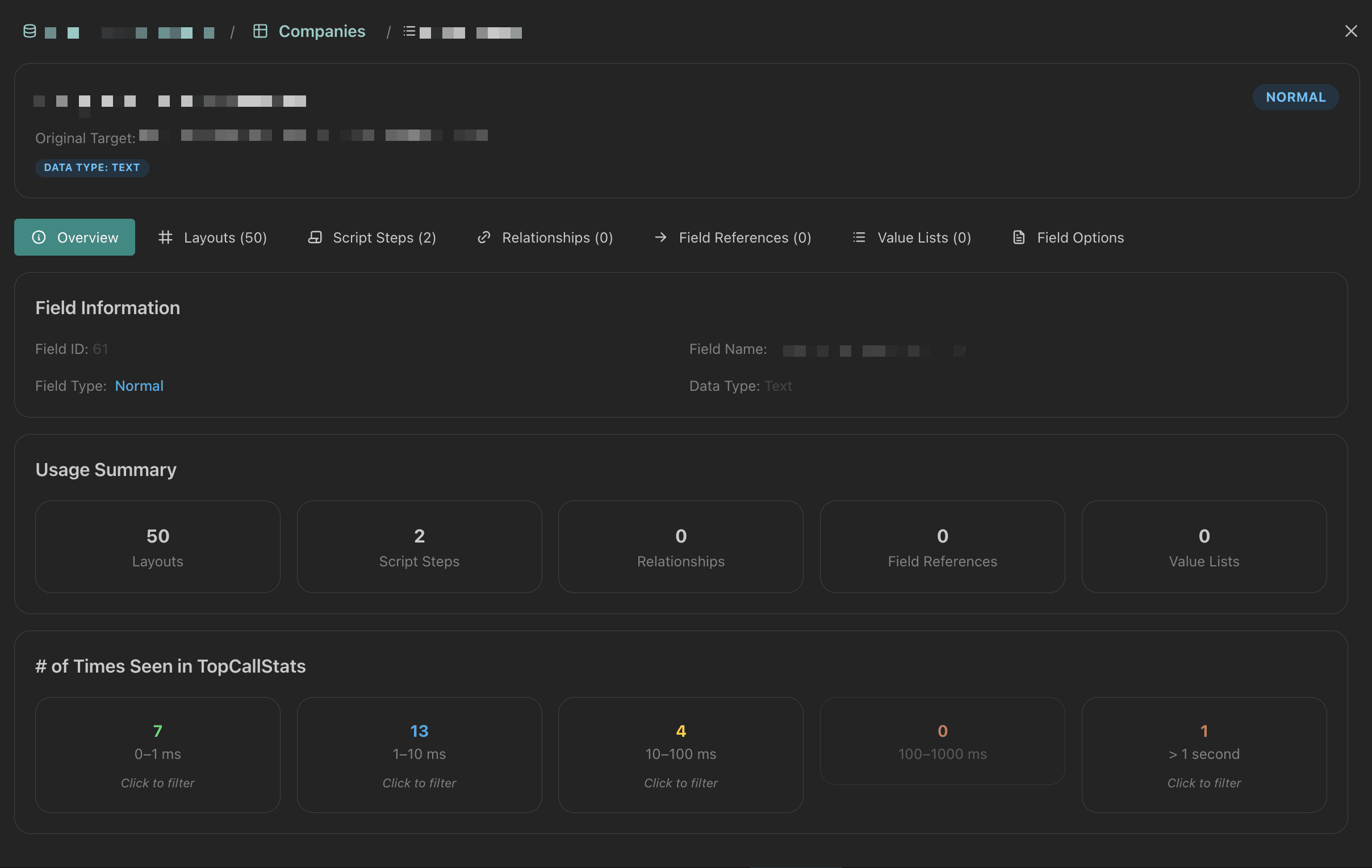 TopCallStats Inspect Field Modal